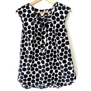 Merona Black and White Polka Dot Retro Mod Tie-Front Sleeveless Blouse
